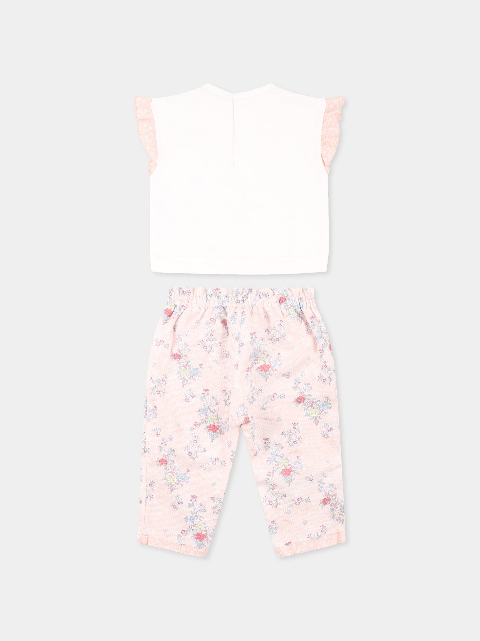 Completo rosa per neonata con stampa floreale e logo,Kenzo Kids,K60847 47R