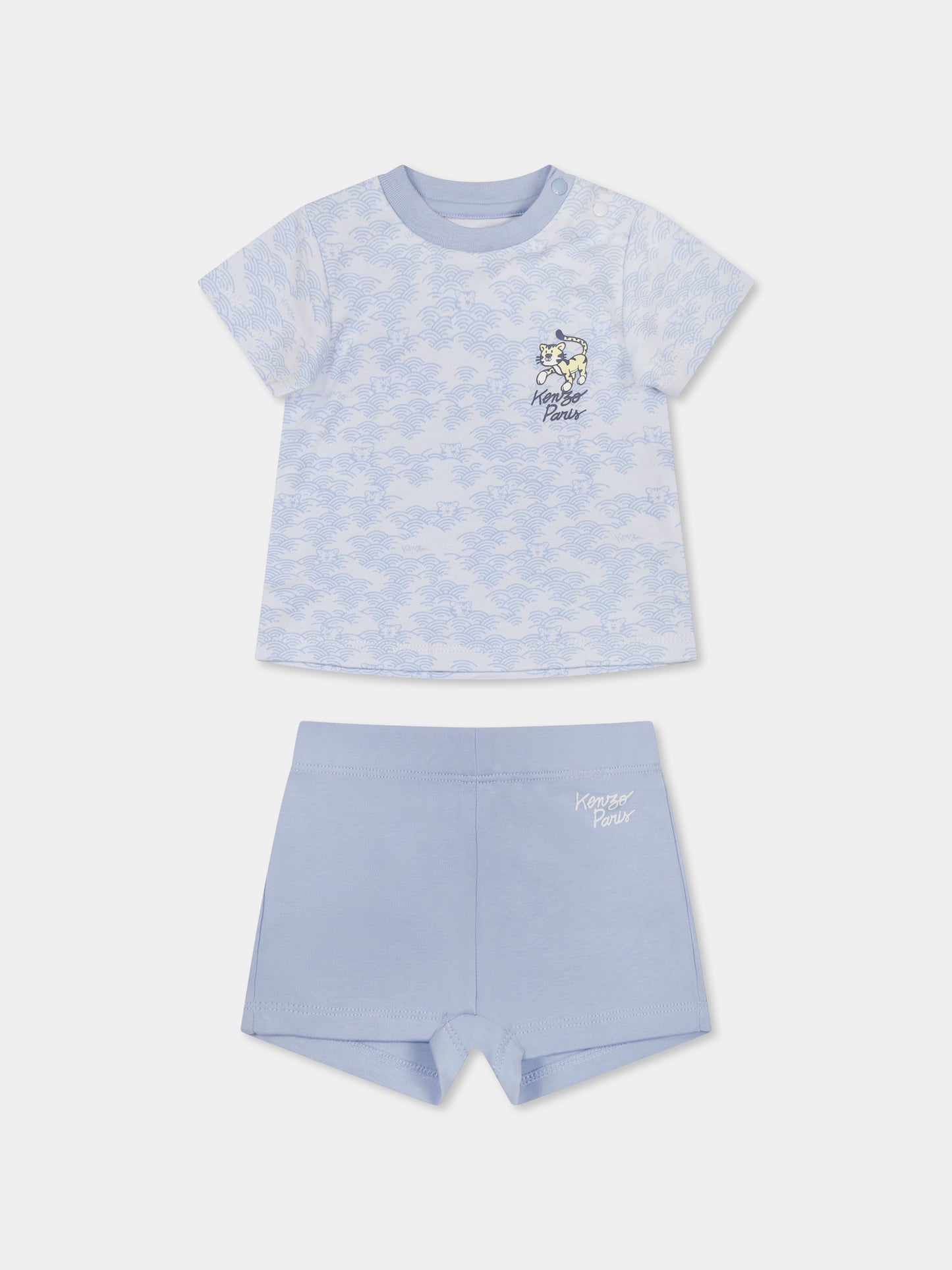 Completo celeste per neonato con tigre e logo,Kenzo Kids,K60857 771