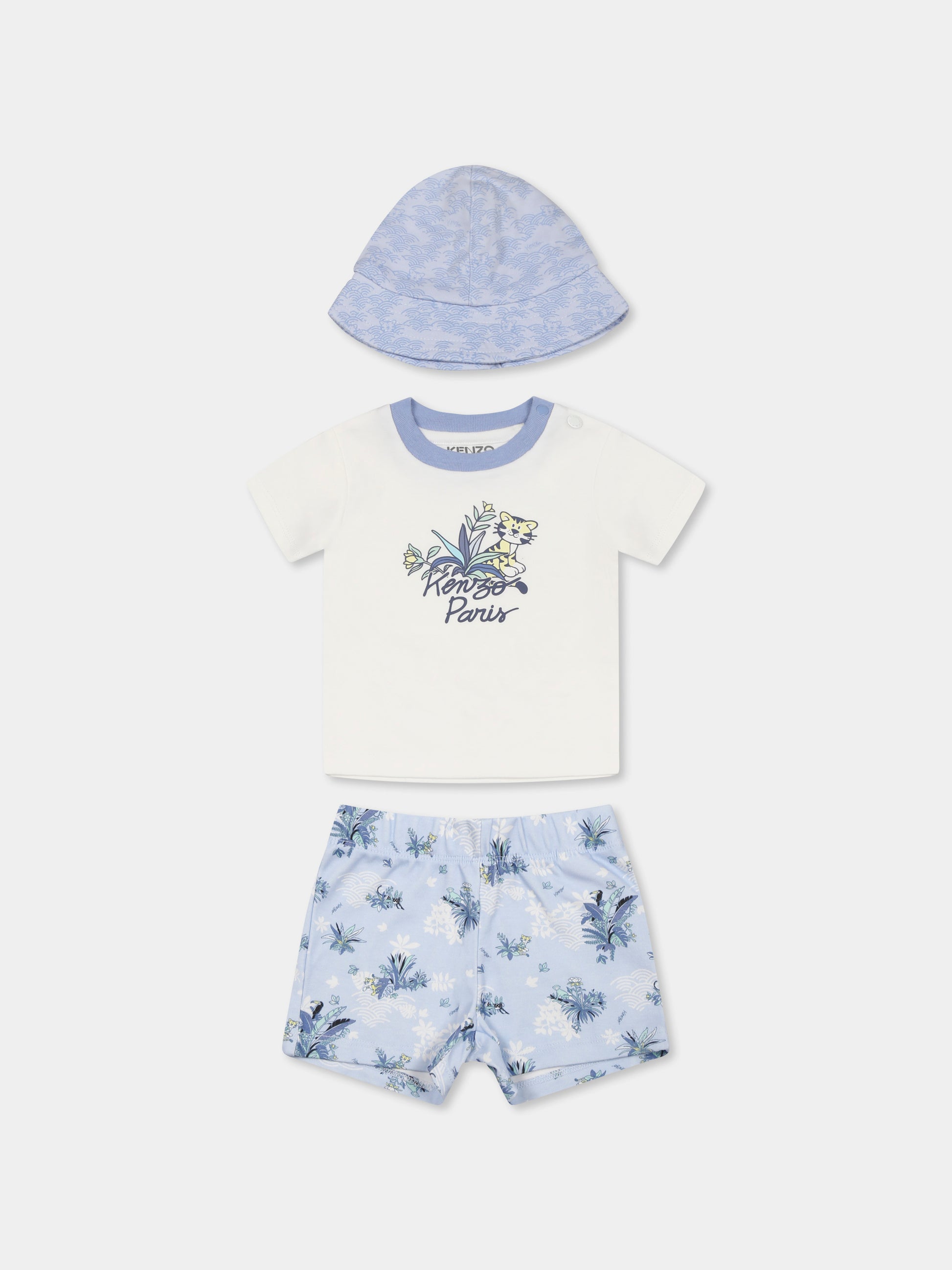 Completo celeste per neonato con tigre e stampa giungla,Kenzo Kids,K60856 117