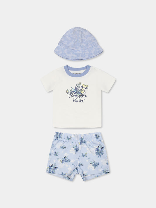 Completo celeste per neonato con tigre e stampa giungla,Kenzo Kids,K60856 117