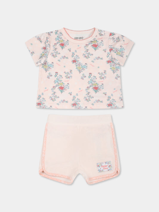 Completo rosa per neonata con stampa floreale,Kenzo Kids,K60844 47R