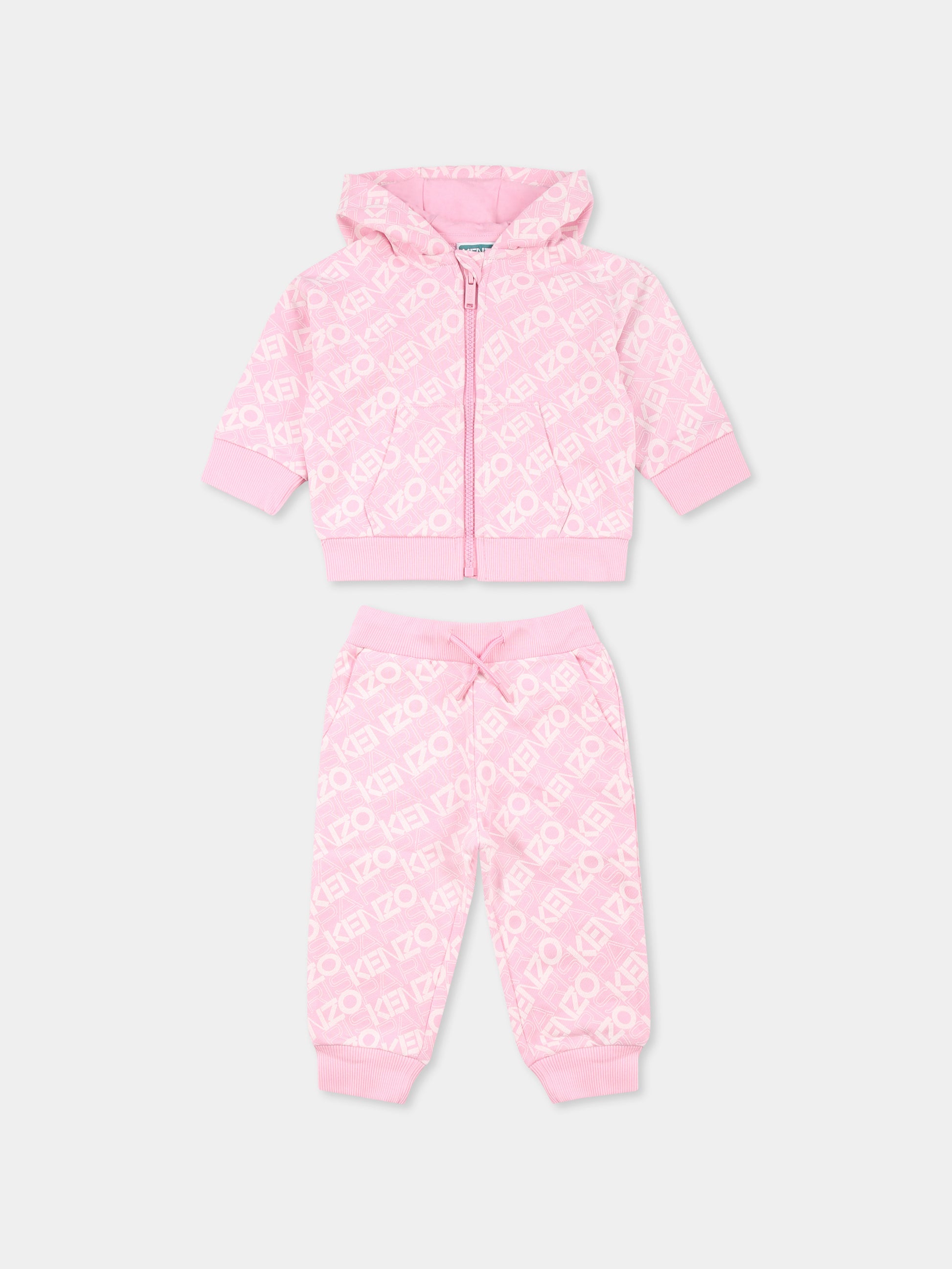 Completo rosa per neonata con logo all over,Kenzo Kids,K60937 465