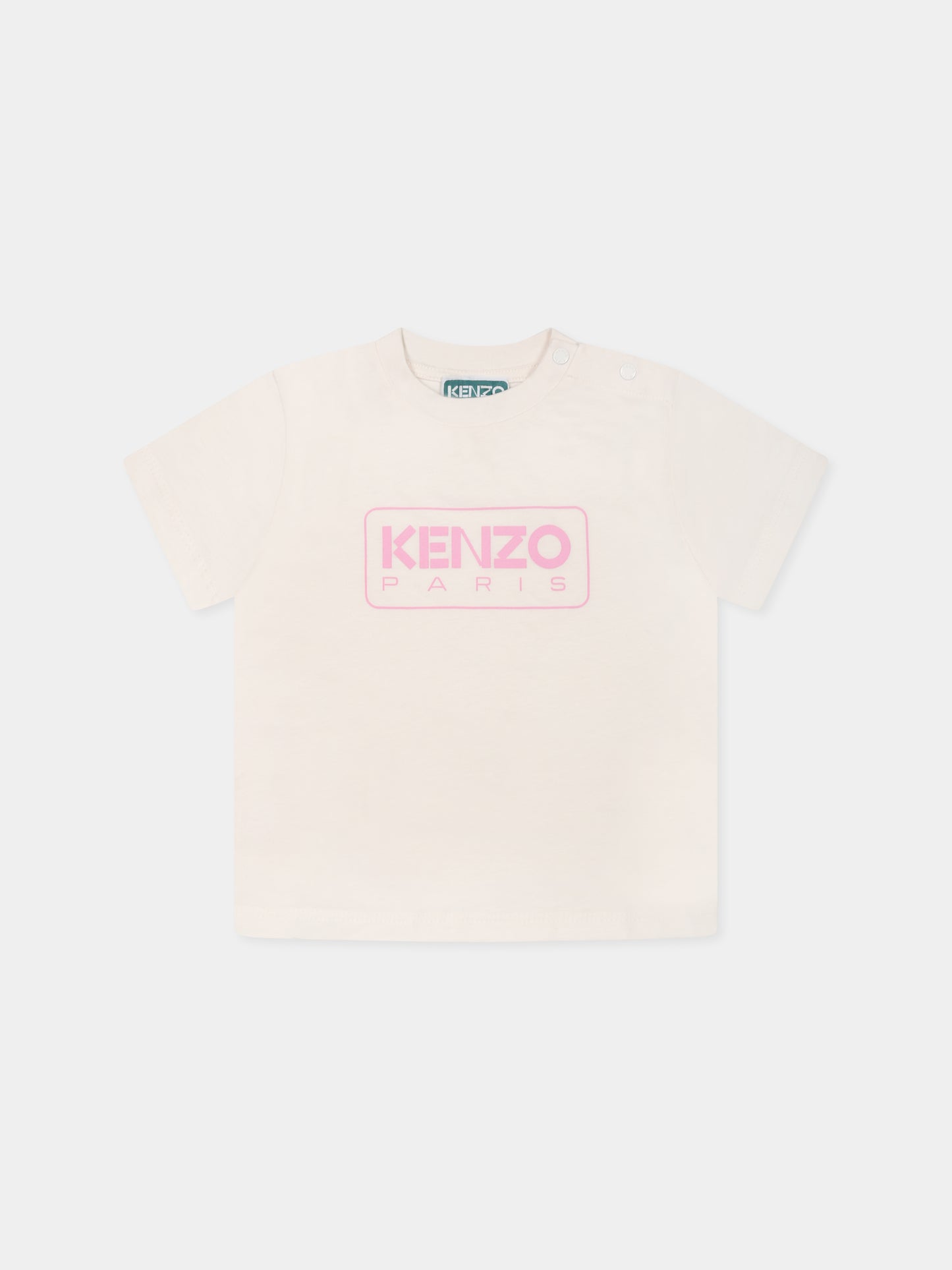 T-shirt avorio per neonata con logo,Kenzo Kids,K60972 N74