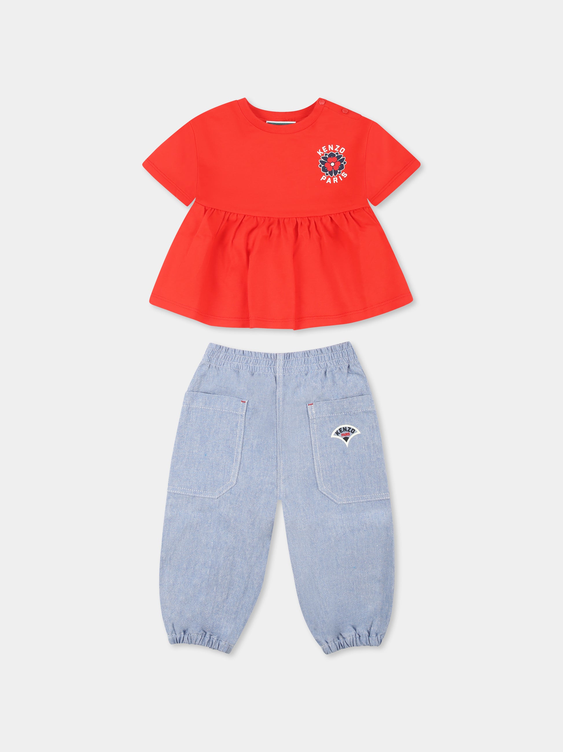 Completo multicolor per neonata con fiore e logo,Kenzo Kids,K60939 Z77