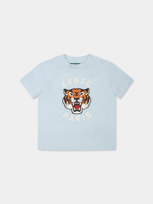 T-shirt celeste per neonato con tigre