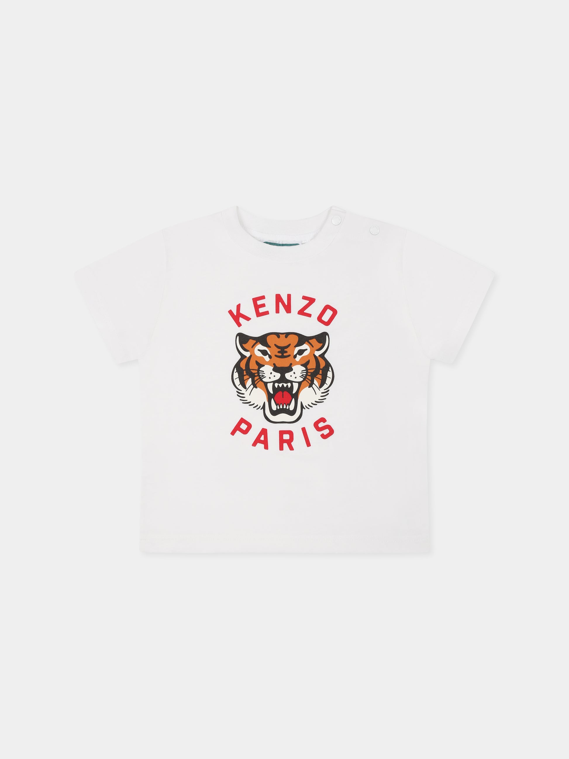 T-shirt bianca per neonati con iconica tigre e logo rosso,Kenzo Kids,K60977 10P