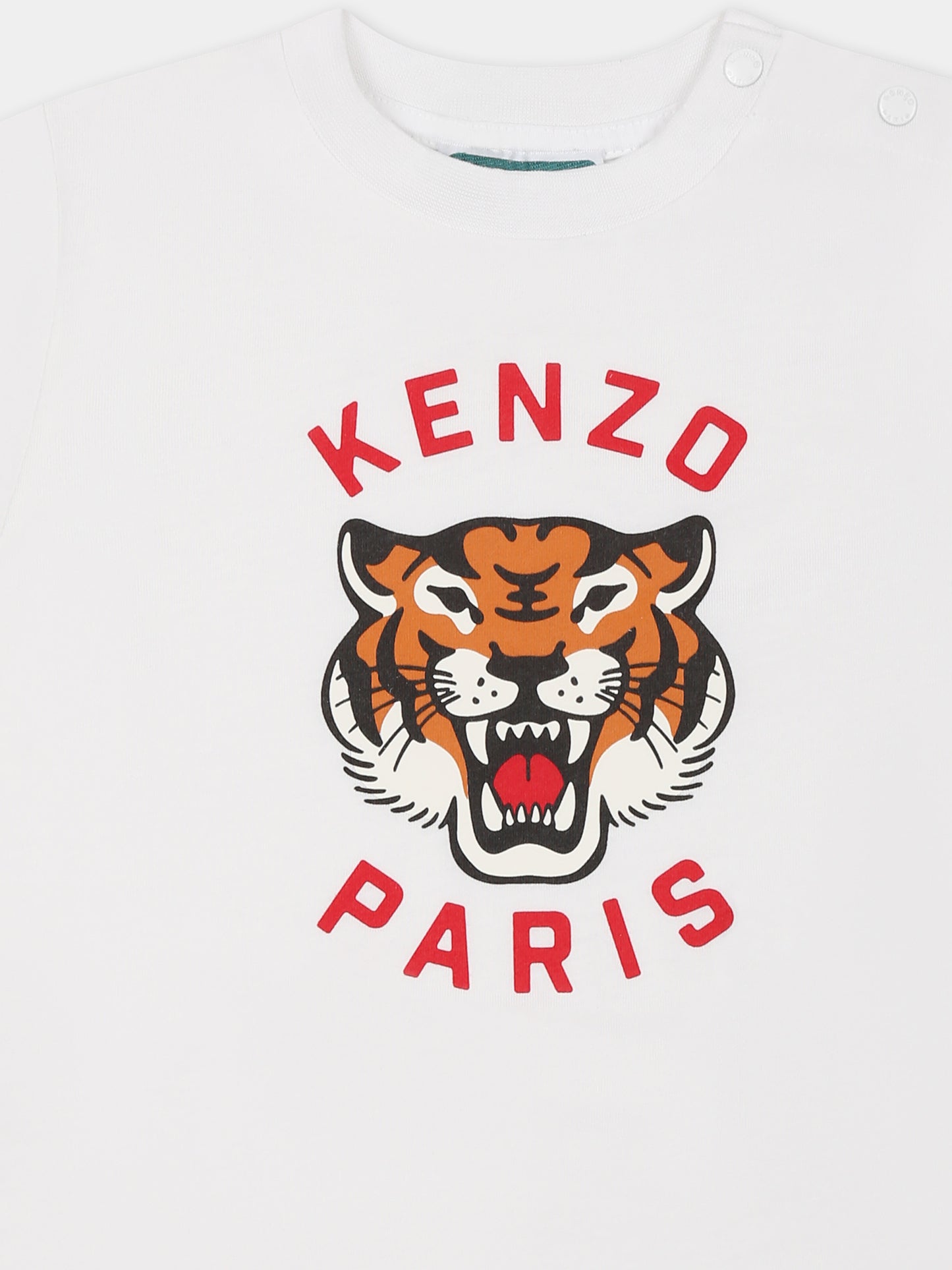 T-shirt bianca per neonati con iconica tigre e logo rosso,Kenzo Kids,K60977 10P