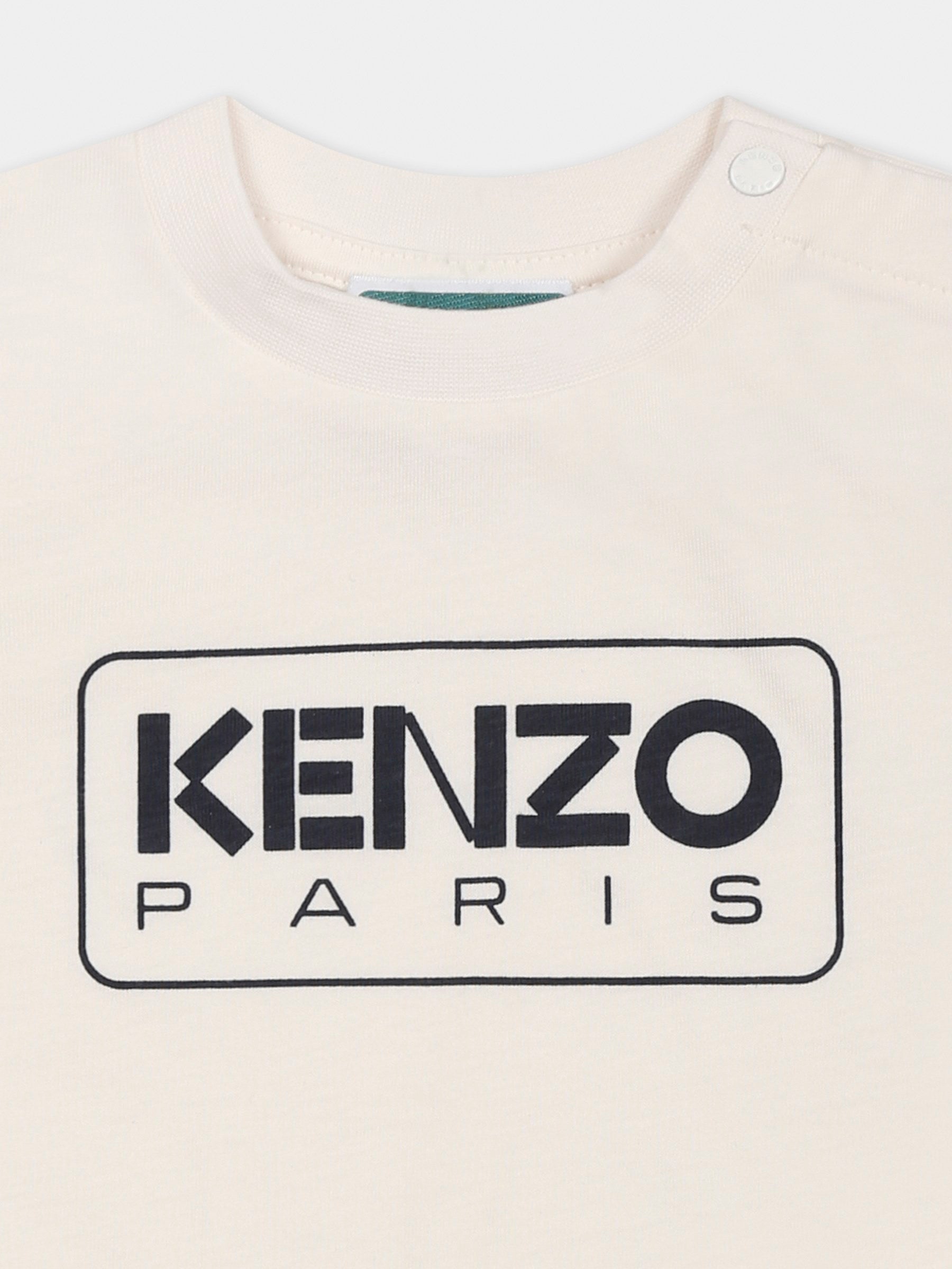 T-shirt avorio per neonato con logo,Kenzo Kids,K60972 N78