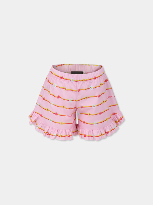 Shorts rosa per neonata con logo e fiori