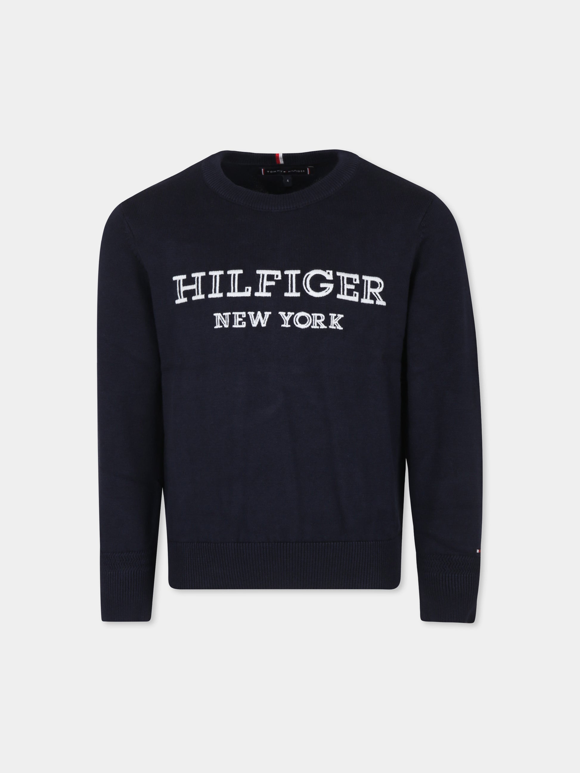 Maglione blu per bambino con logo,Tommy Hilfiger Junior,23FTHKB0KB08723 DW5
