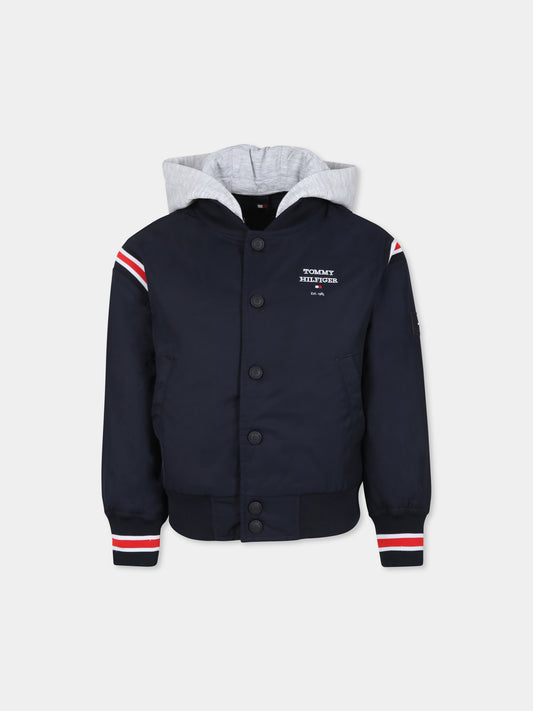 Bomber blu per bambino con logo,Tommy Hilfiger Junior,23FTHKB0KB08742 DW5