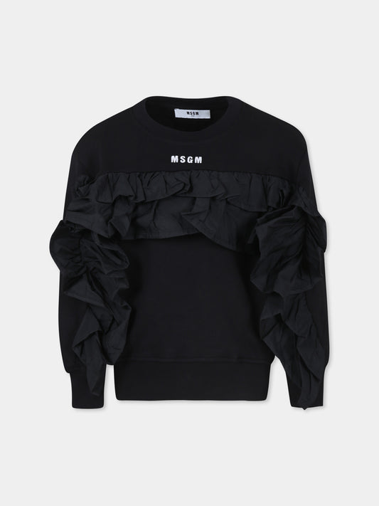 Felpa nera per bambina con logo,Msgm Kids,S4MSJGSW135 110