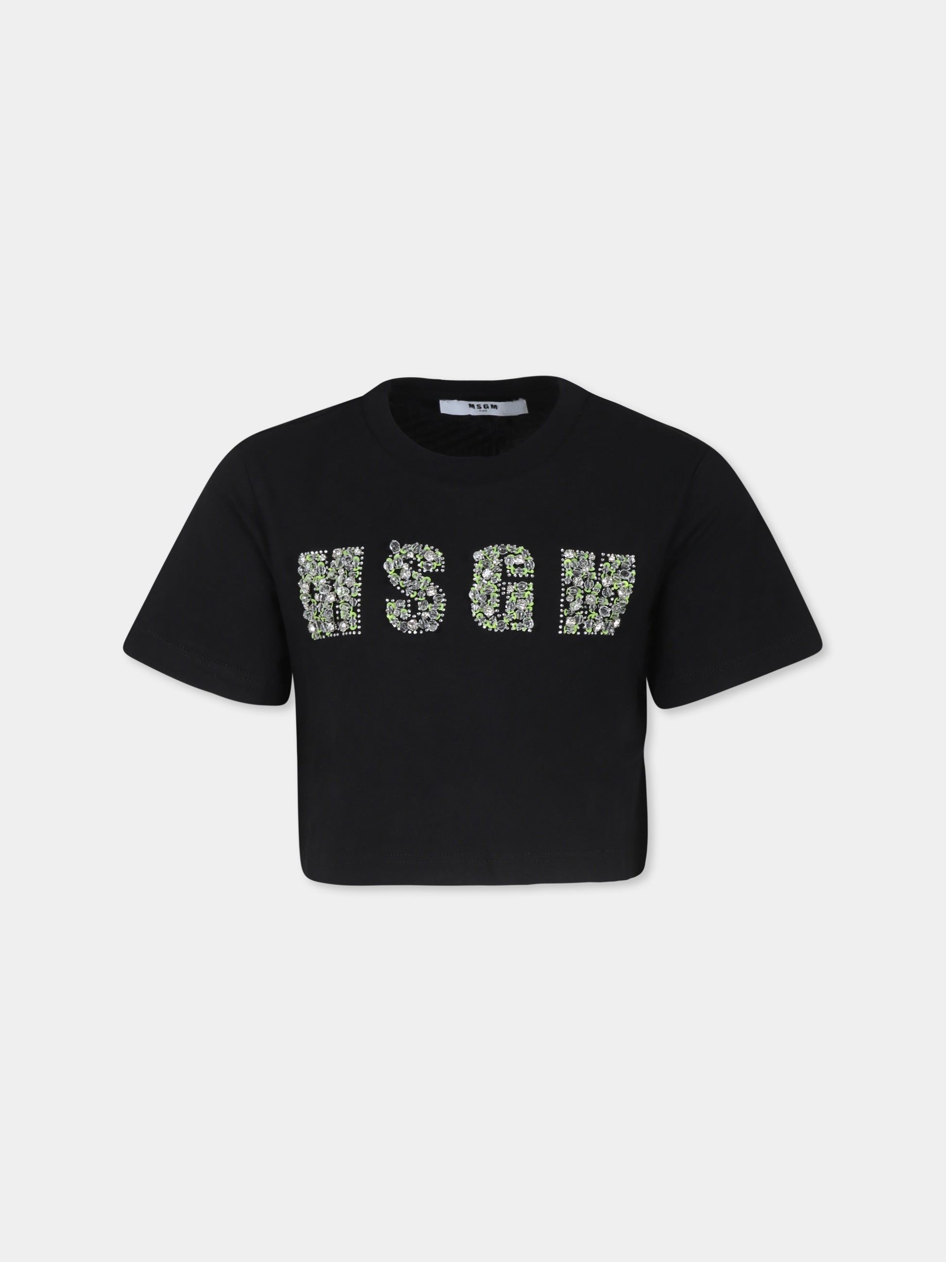 T-shirt crop nera per bambina con logo,Msgm Kids,S4MSJGTH122 110