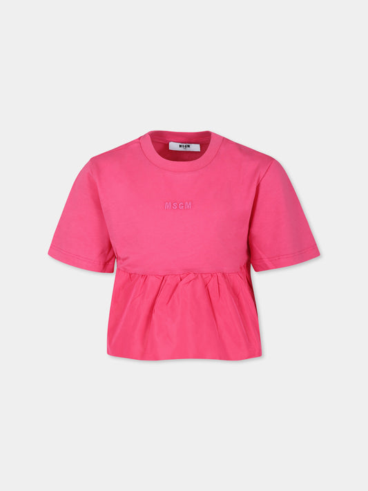 T-shirt fucsia per bambina con logo,Msgm Kids,S4MSJGTH139 044