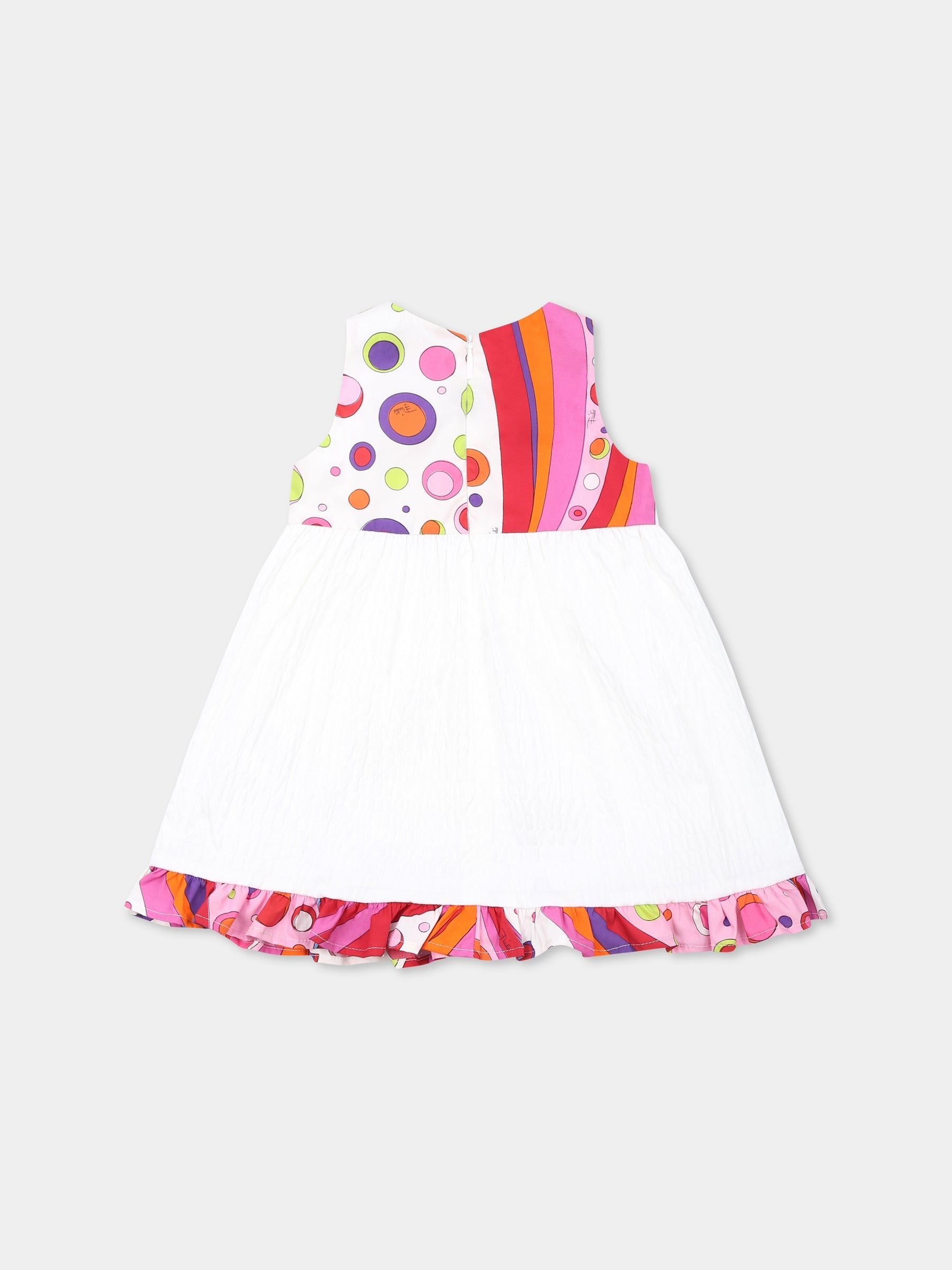Vestito bianco per neonata con logo e stampa marmo,Emilio Pucci Junior,PW1142 P0492 100