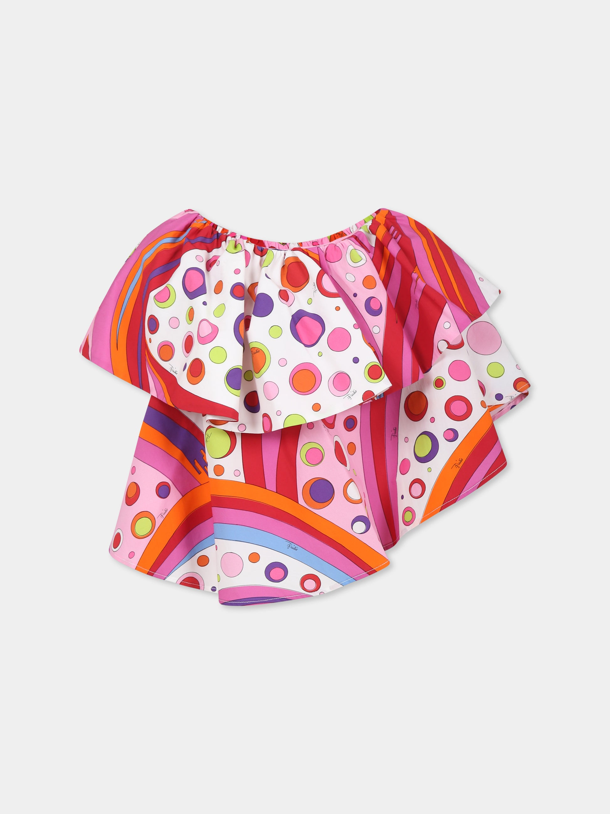 Top multicolor per bambina con stampa marmo,Emilio Pucci Junior,PW5A92 P0494 437MC