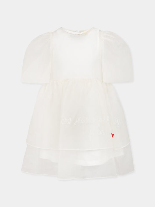 Vestito bianco per bambina con scritta e cuore