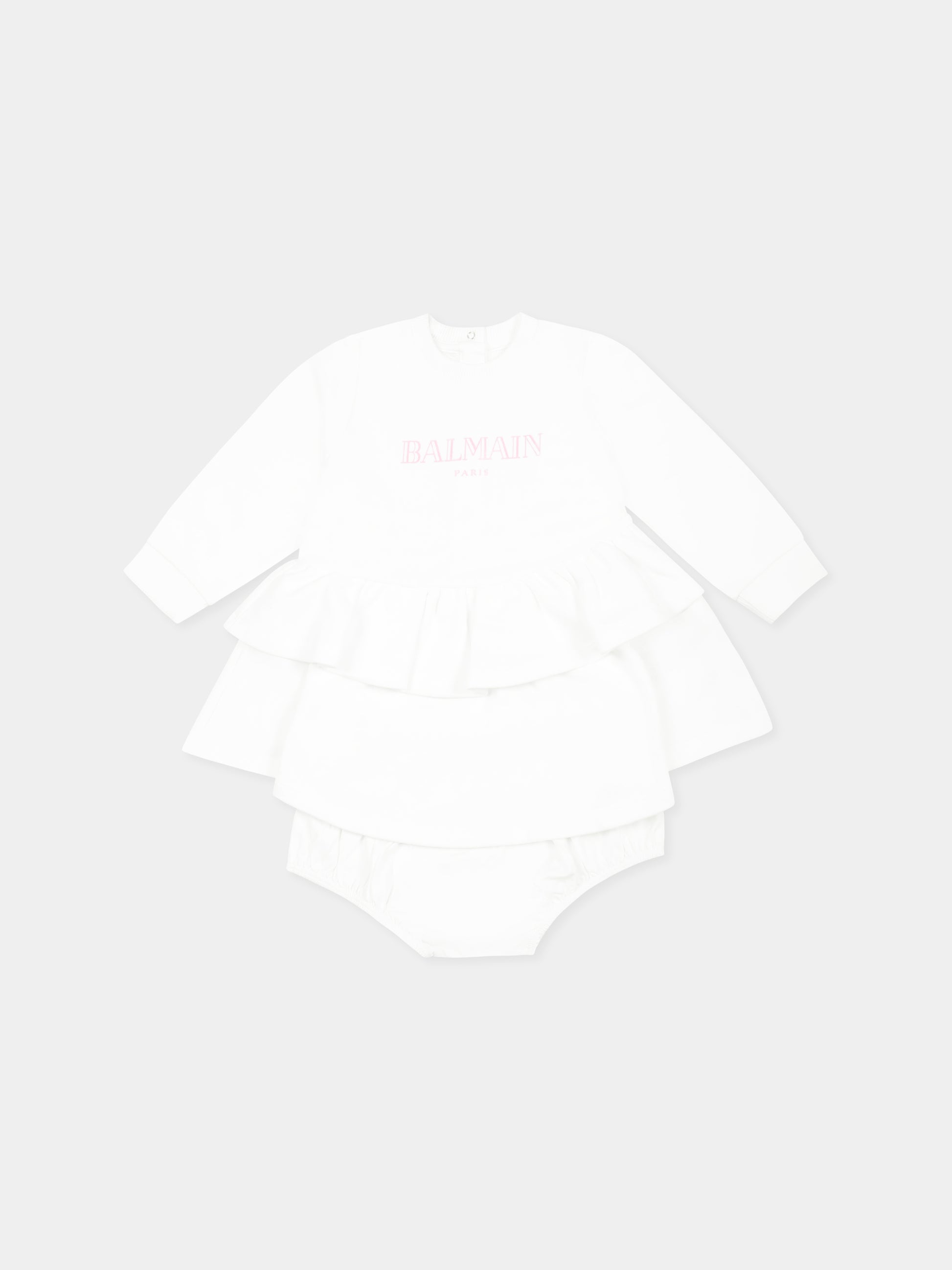 Vestito bianco per neonata con logo,Balmain Kids,BW1000 Z0114 100RS