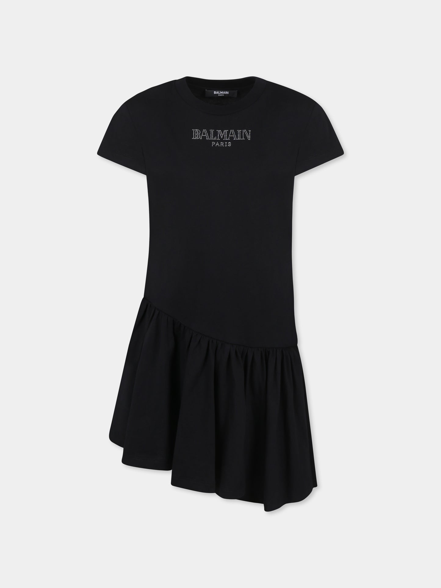 Vestito nero per bambina con logo,Balmain Kids,BW1B51 Z0082 930