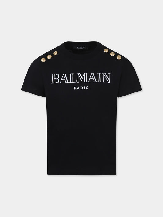 T-shirt nera per bambini con logo