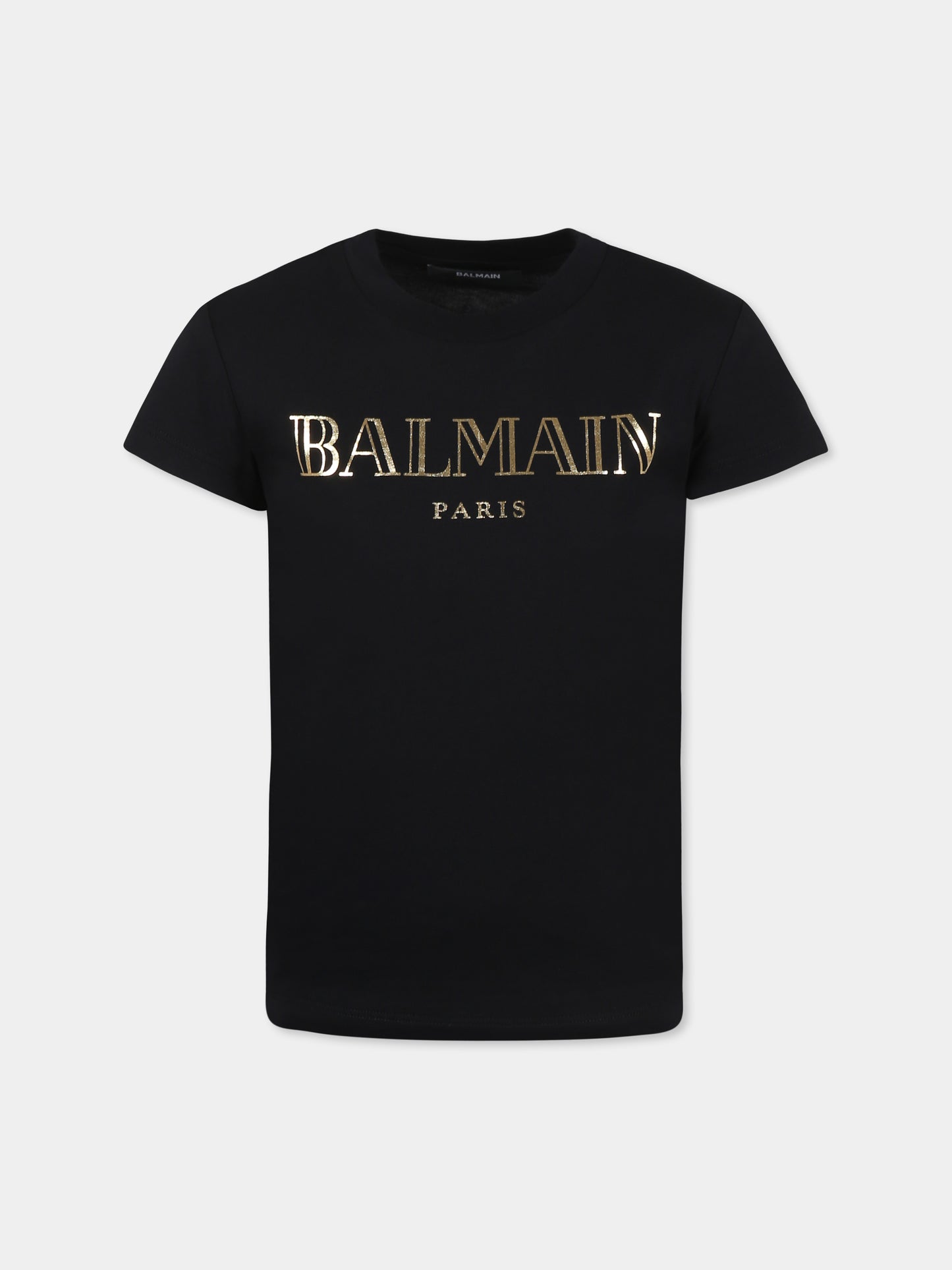 T-shirt nera per bambina con logo,Balmain Kids,BW8A91 Z0082 930OR