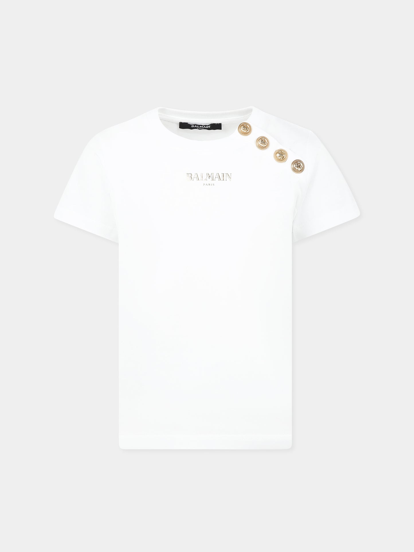 T-shirt bianca per bambina con logo dorato