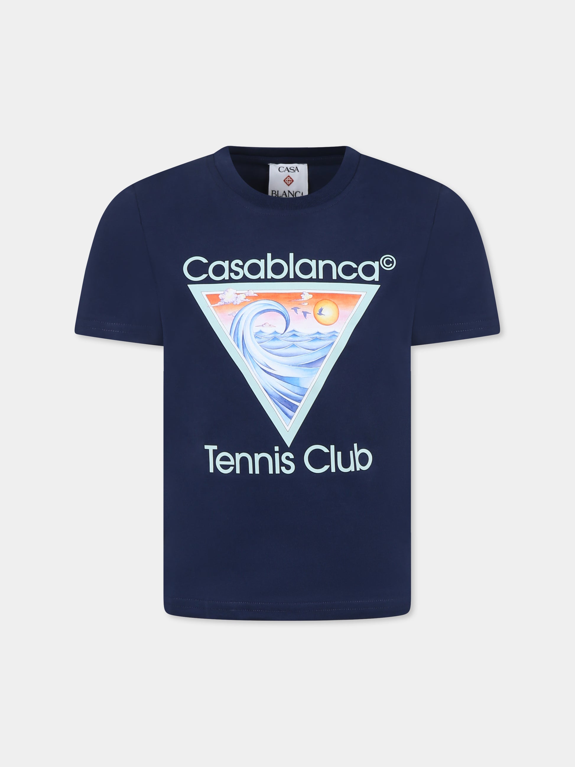 T-shirt blu per bambini con stampa Tennis Club,Casablanca,KS25 JTS 038 03 EX