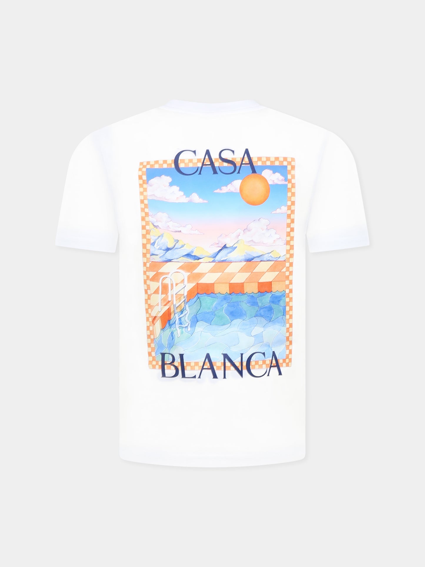 T-shirt bianca per bambini con stampa piscina,Casablanca,KS25 JTS 038 04 EX