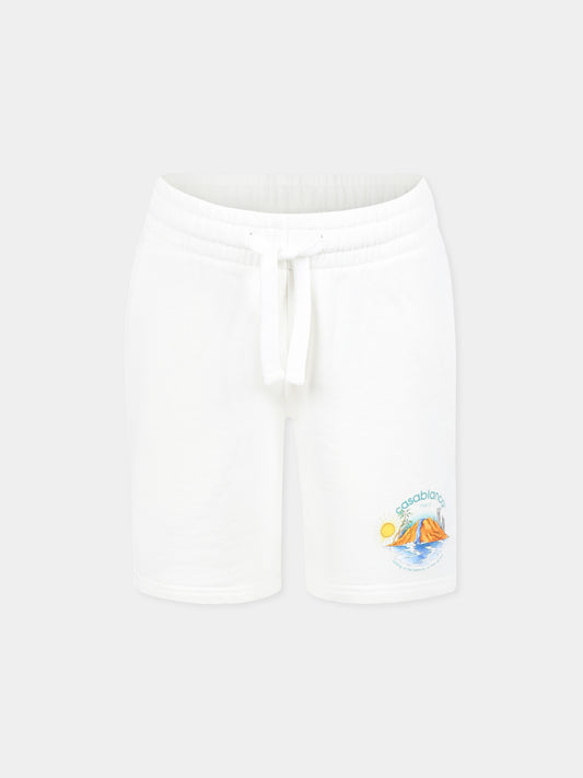 Shorts avorio per bambini con stampa oasi