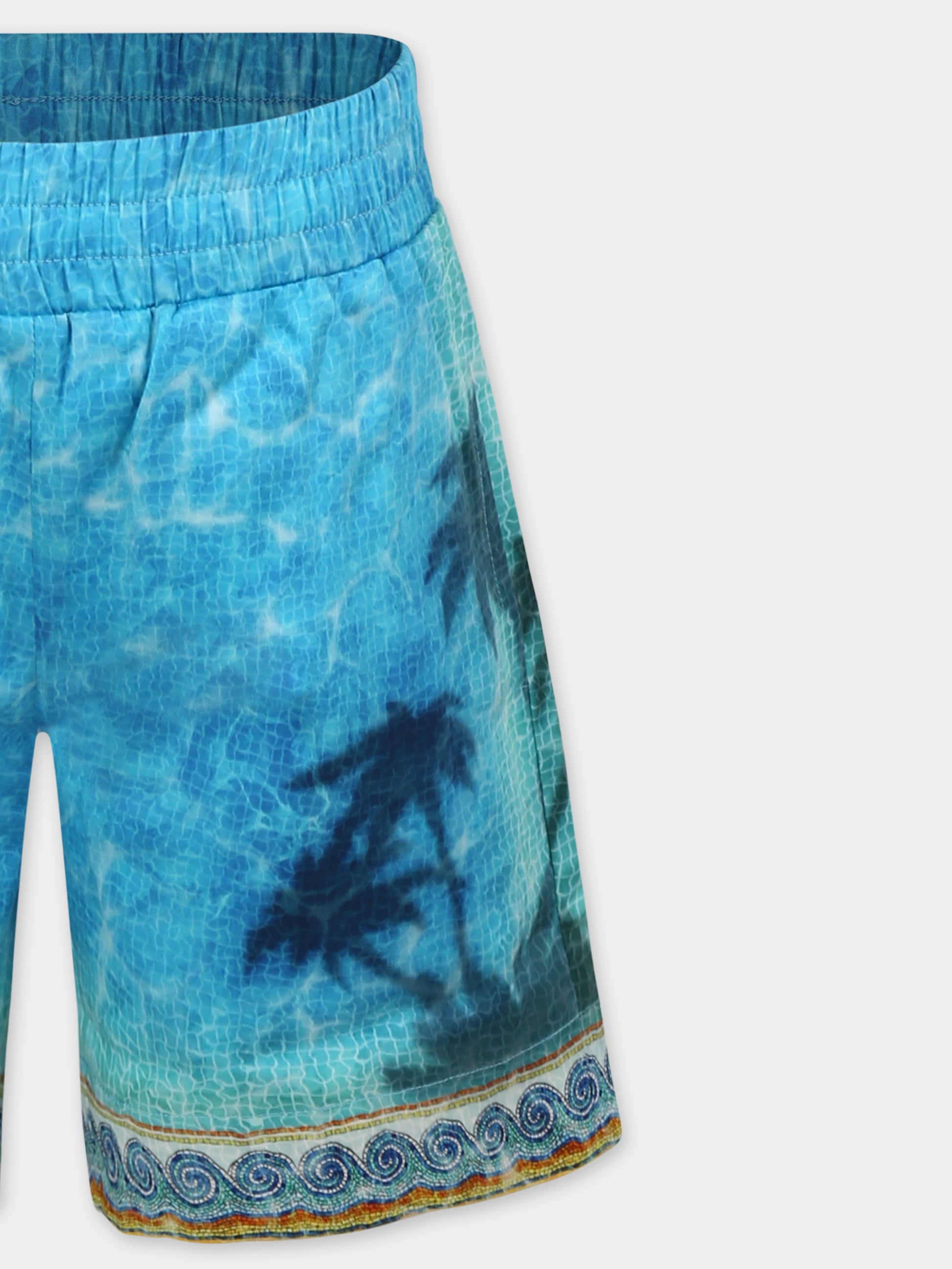 Shorts celesti per bambini con stampa palme,Casablanca,U KS25 TR 317 01 EX
