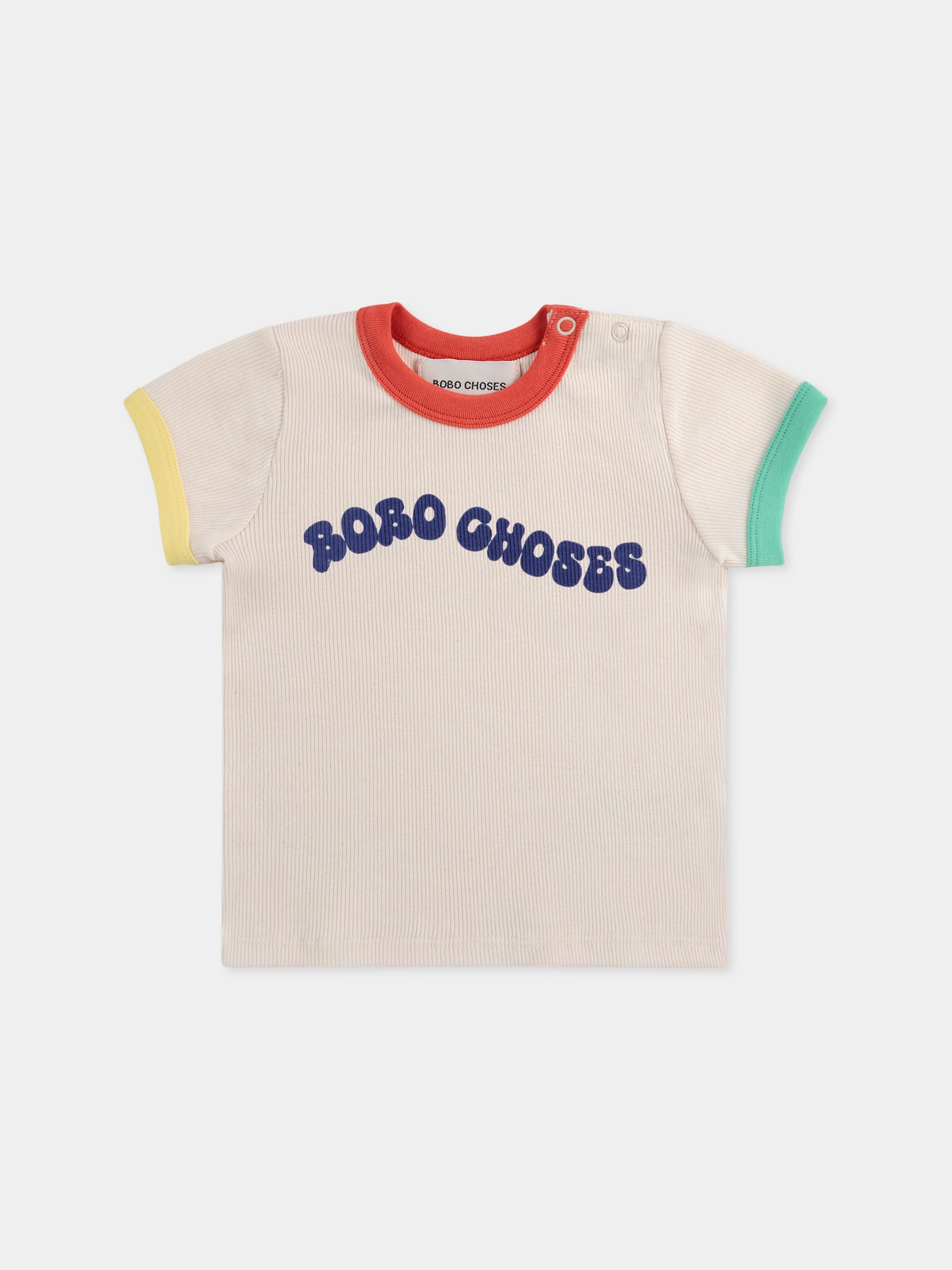 T-shirt avorio per neoanti con logo,Bobo Choses,B125AB014