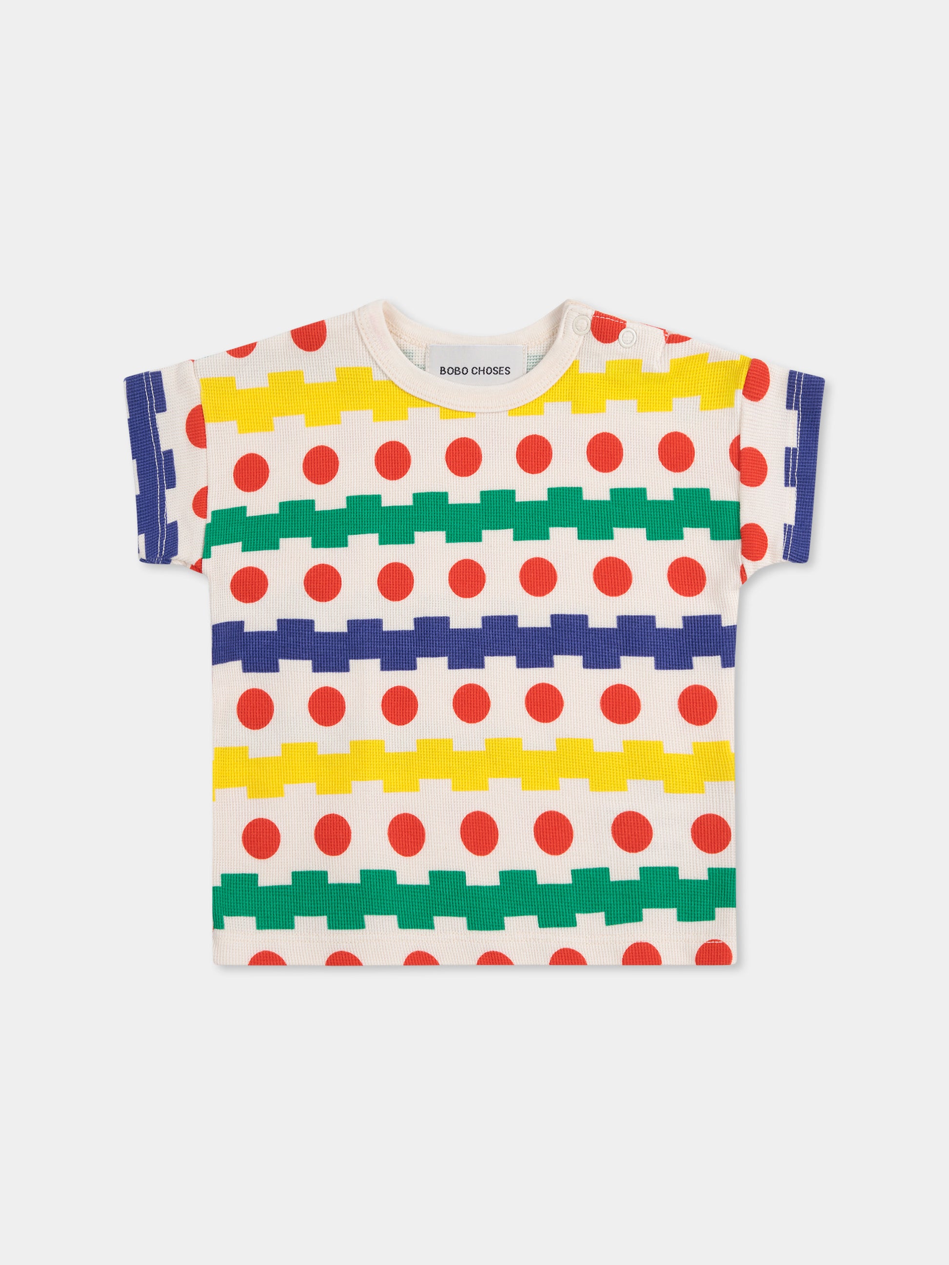 T-shirt bianca per neonati con stampa geometrica,Bobo Choses,B125AB015