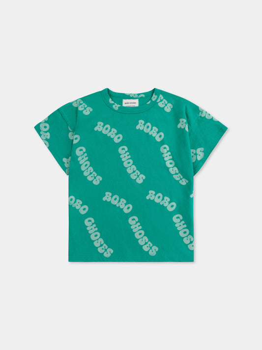 T-shirt verde per bambini con logo all over,Bobo Choses,B125AC005
