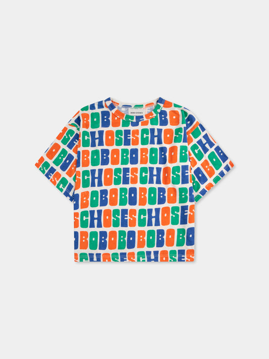 T-shirt multicolor per bambini con logo all over,Bobo Choses,B125AC123