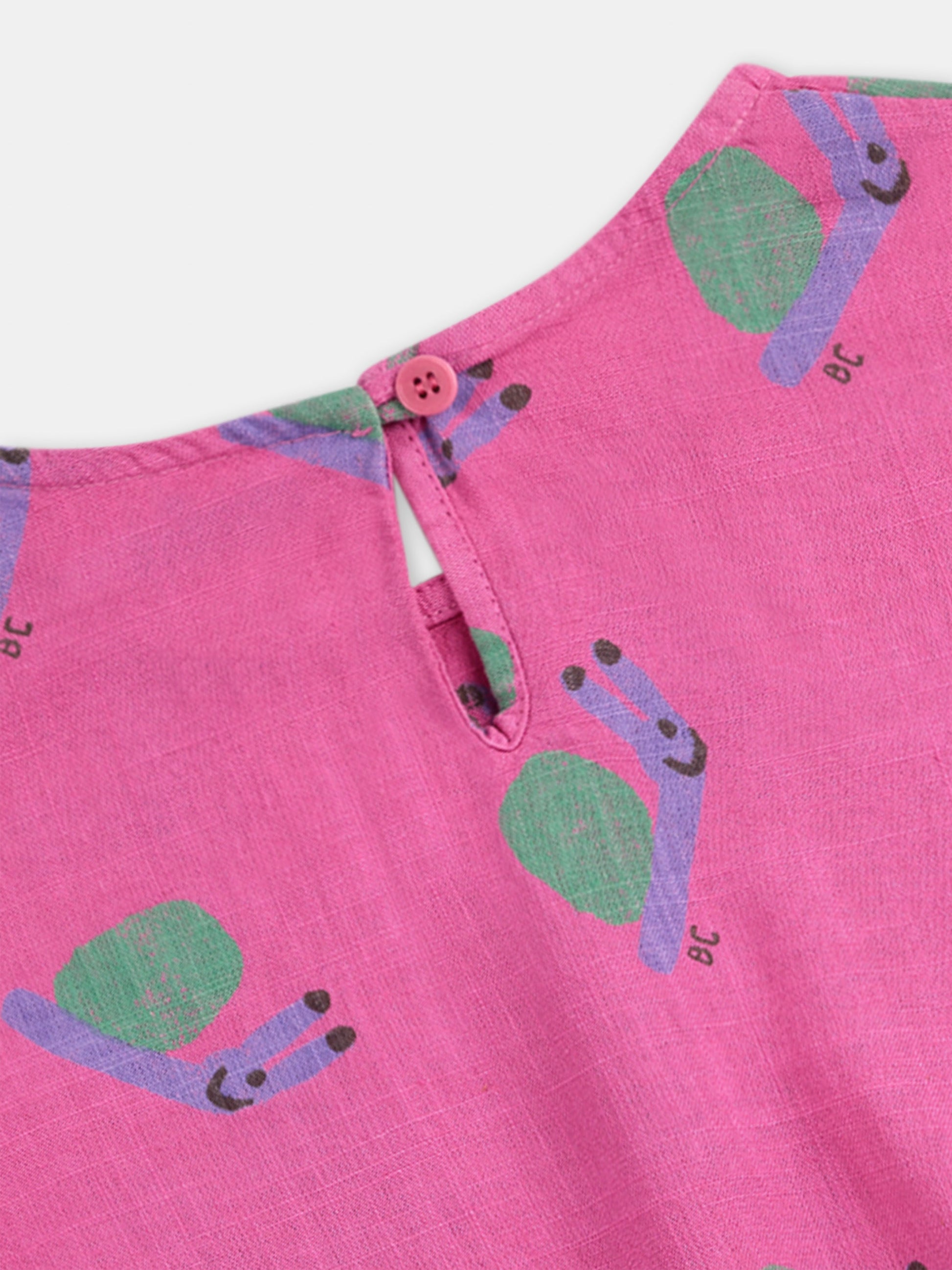 T-shirt crop fucsia per bambina con lumache all over,Bobo Choses,B125AC029