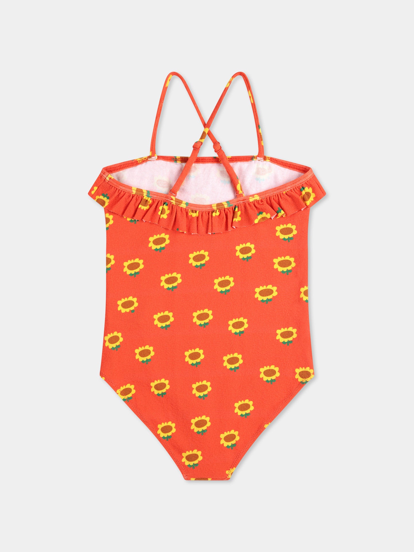 Costume intero rosso per bambina con girasoli all over,Bobo Choses,B125AC114