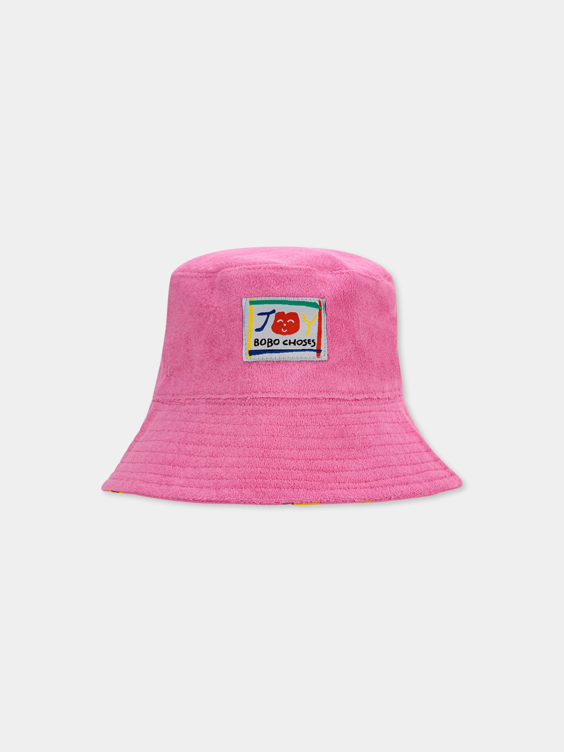 Cloche reversibile fucsia per bambina con logo e girasoli,Bobo Choses,B125AI017