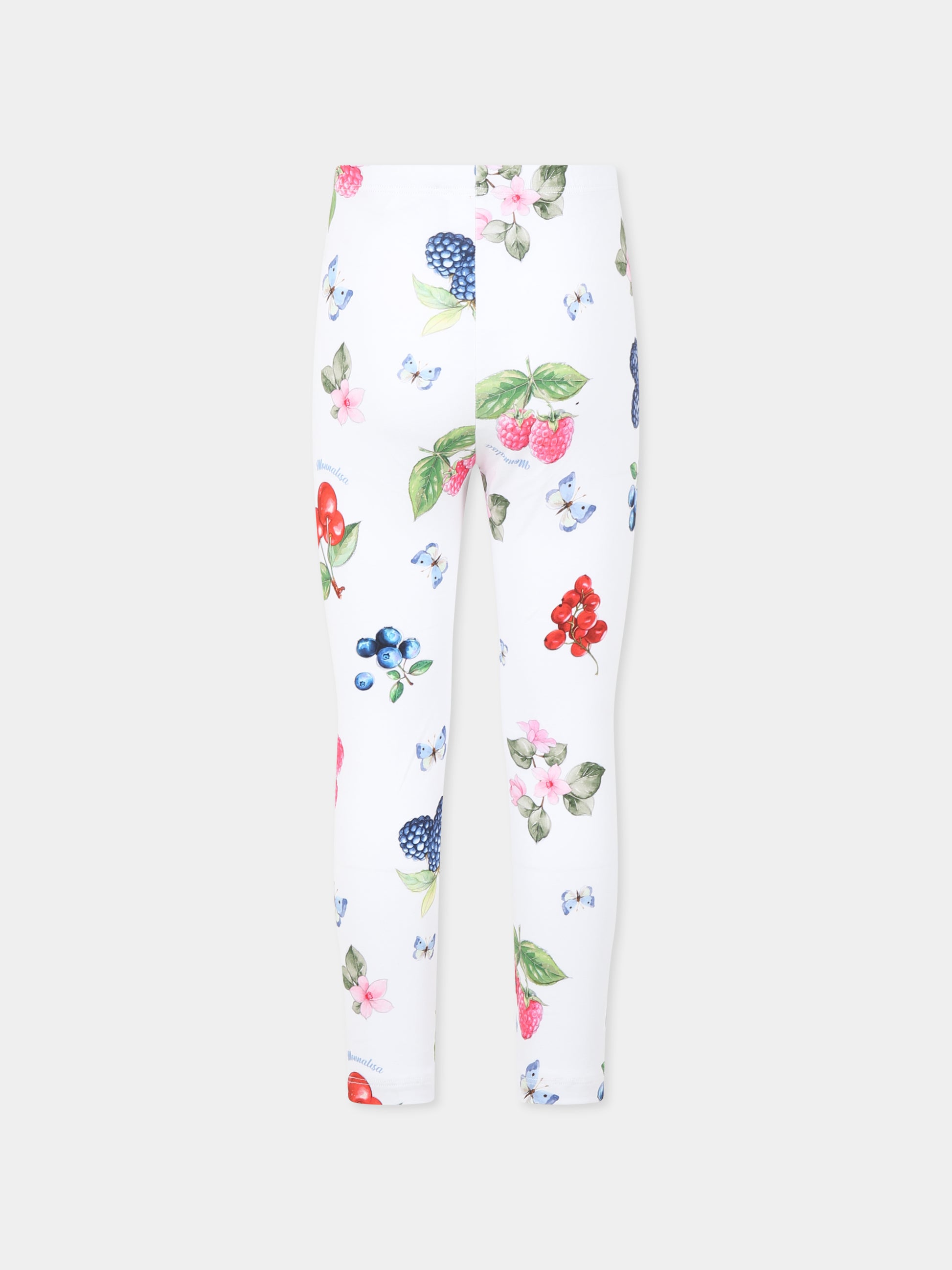 Leggings bianchi per bambina con frutta all over,Monnalisa,11E414 5667 0099