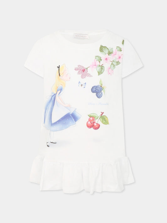 Maxi T-shirt bianca per bambina con Alice nel Pase delle Meraviglie