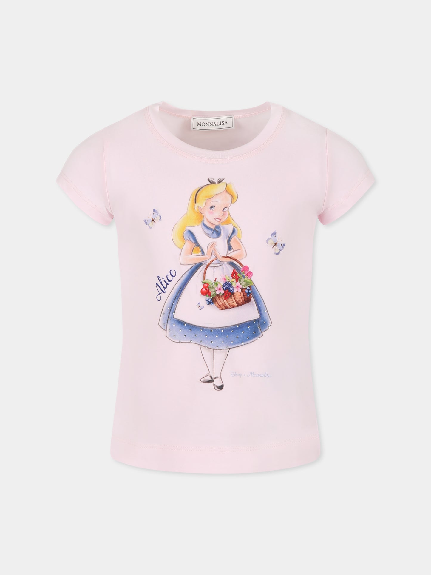 T-shirt rosa per bambina con Alice nel Paese delle Meravilgie