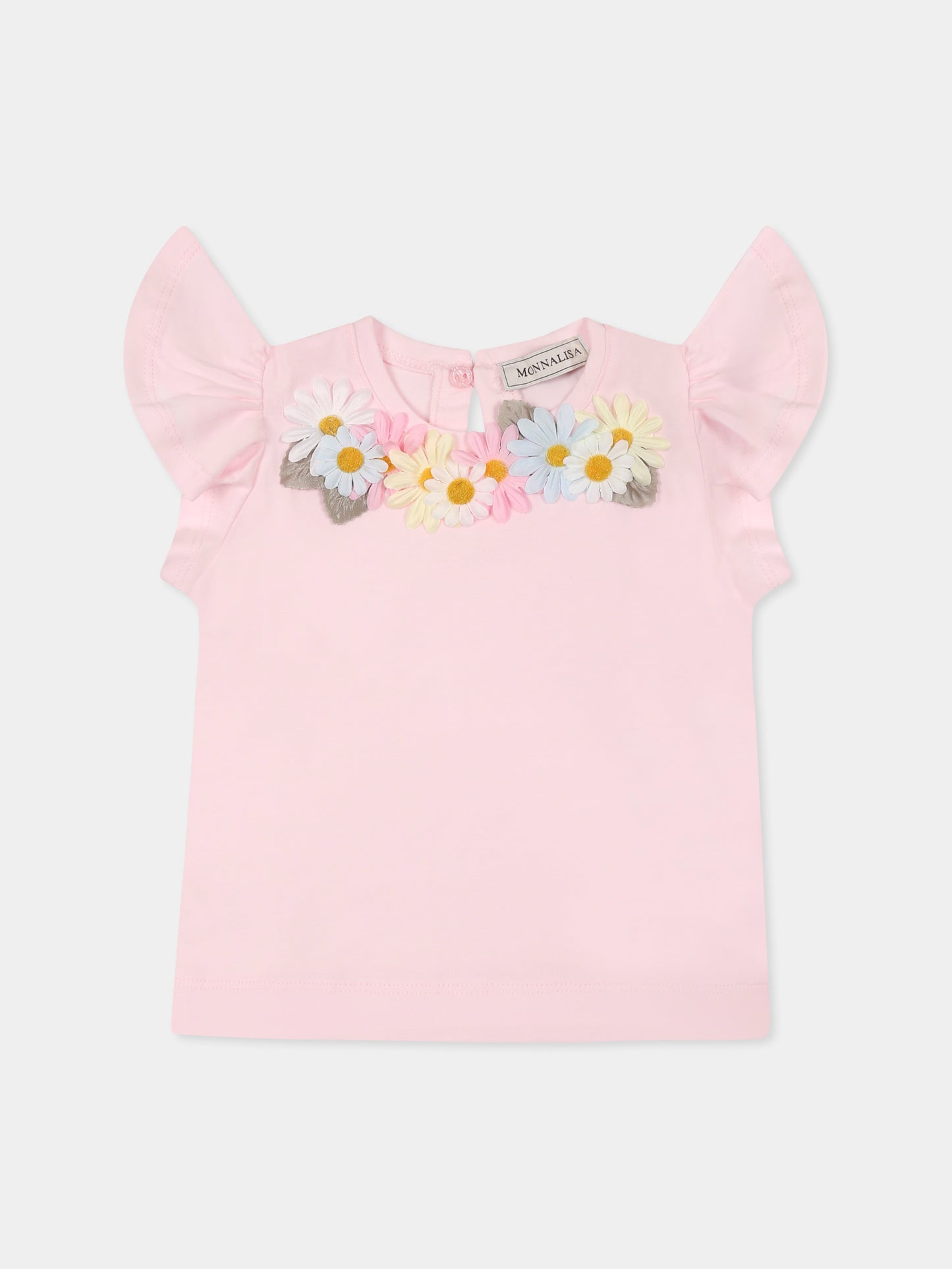 T-shirt rosa per neonata con margherite,Monnalisa,31E613 5202 0090