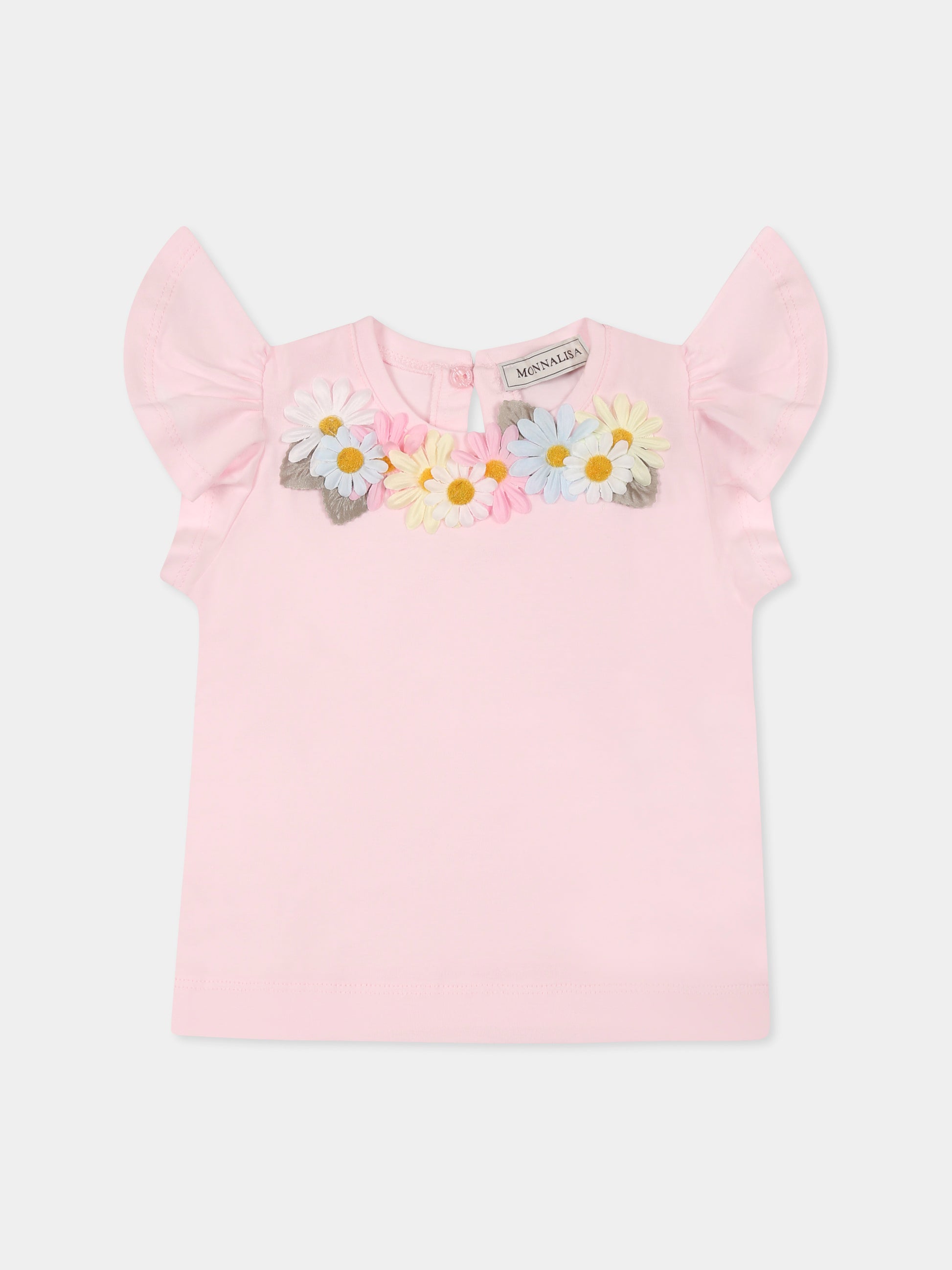 T-shirt rosa per neonata con margherite,Monnalisa,31E613 5202 0090