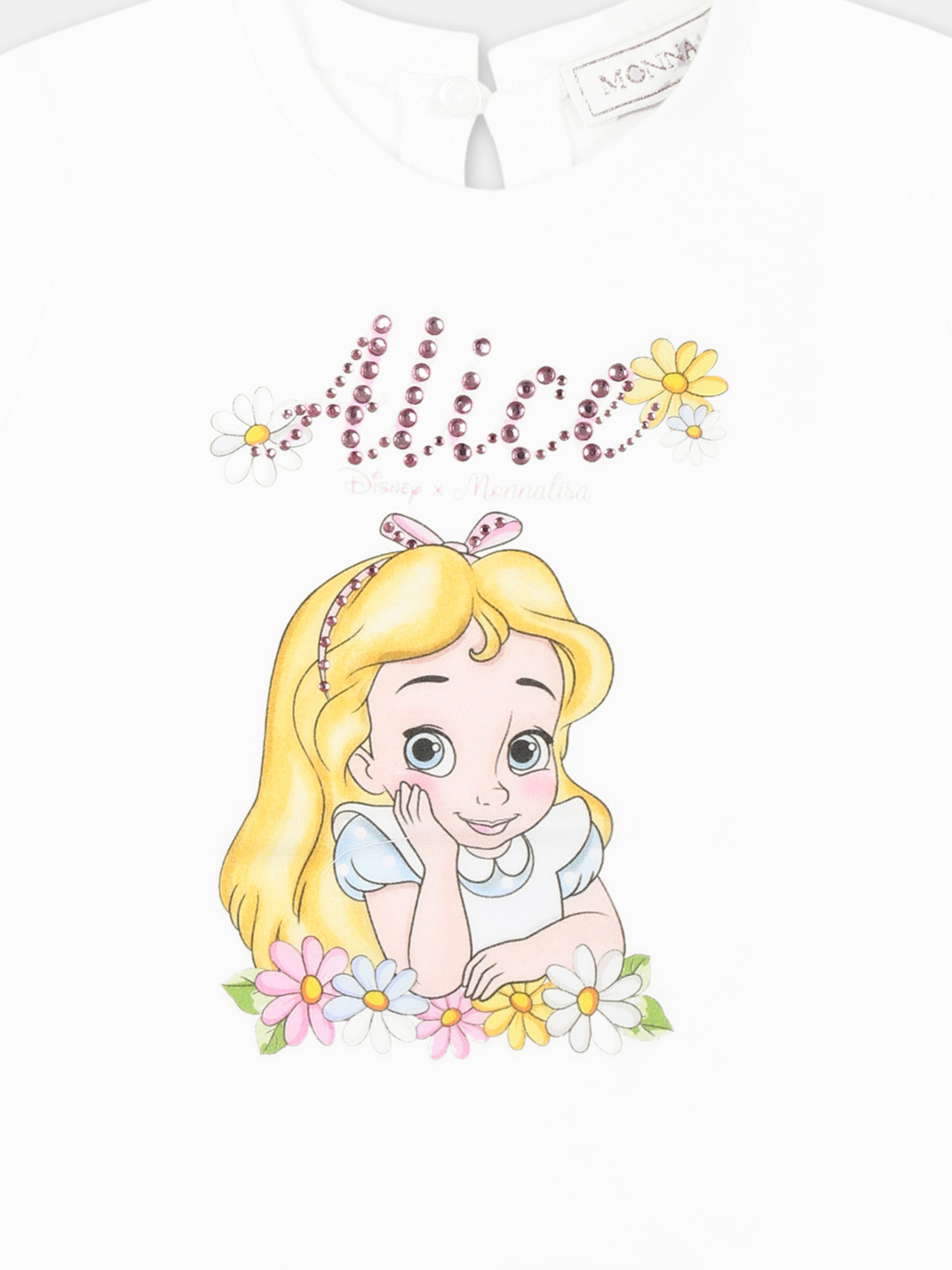 T-shirt bianca per neonata con Alice nel Pase delle Meraviglie,Monnalisa,39E610 5002 0099