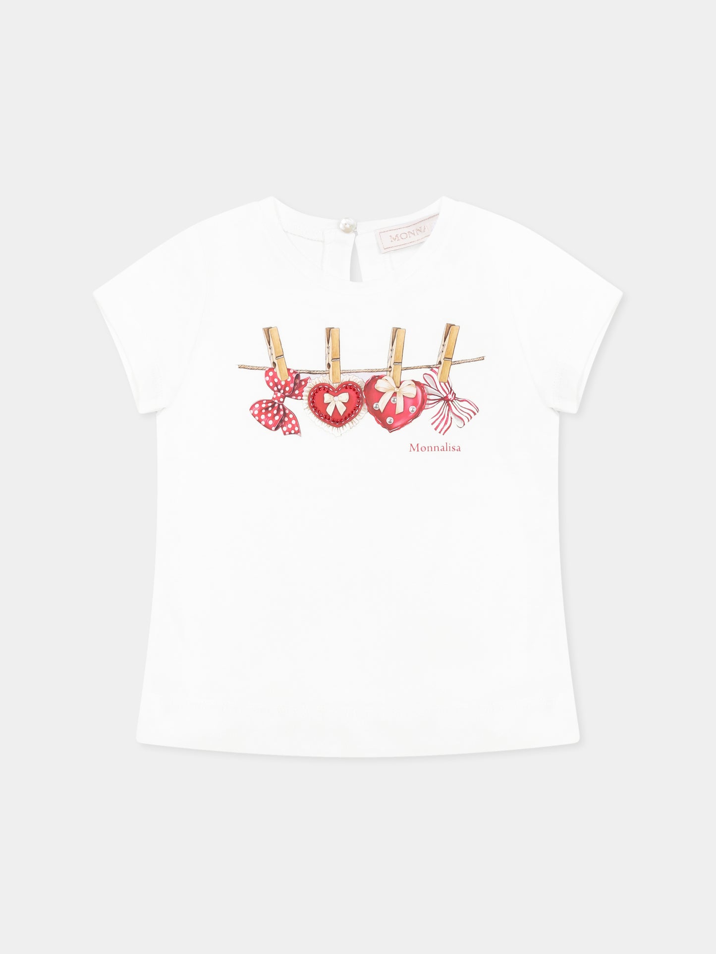 T-shirt bianca per neonata con cuori