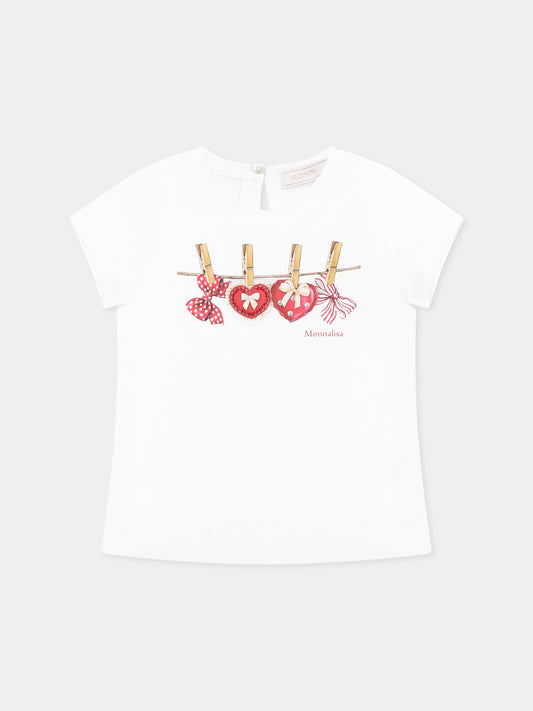 T-shirt bianca per neonata con cuori
