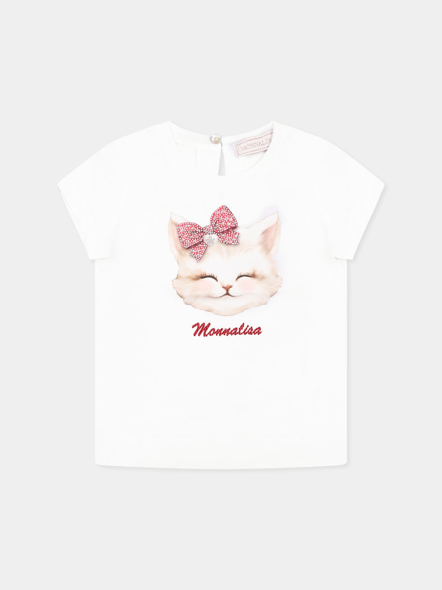 T-shirt bianca per neonata con gatto