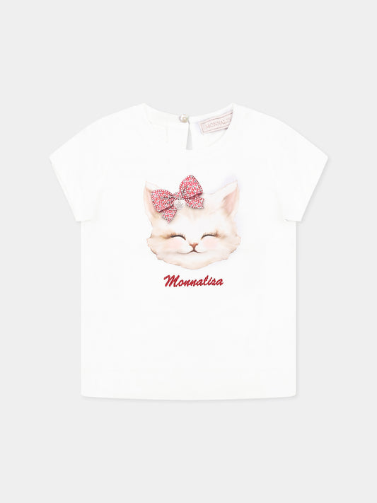 T-shirt bianca per neonata con gatto