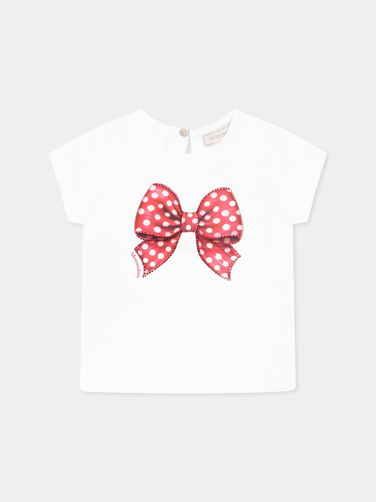 T-shirt bianca per neonata con fiocco