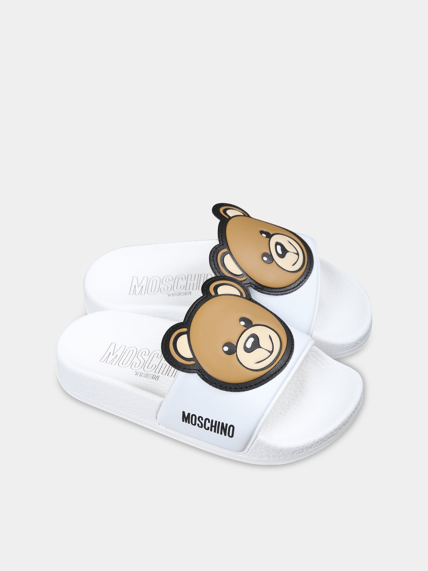 Ciabatte bianche per bambini con Teddy Bear,Moschino Kids,80632 2