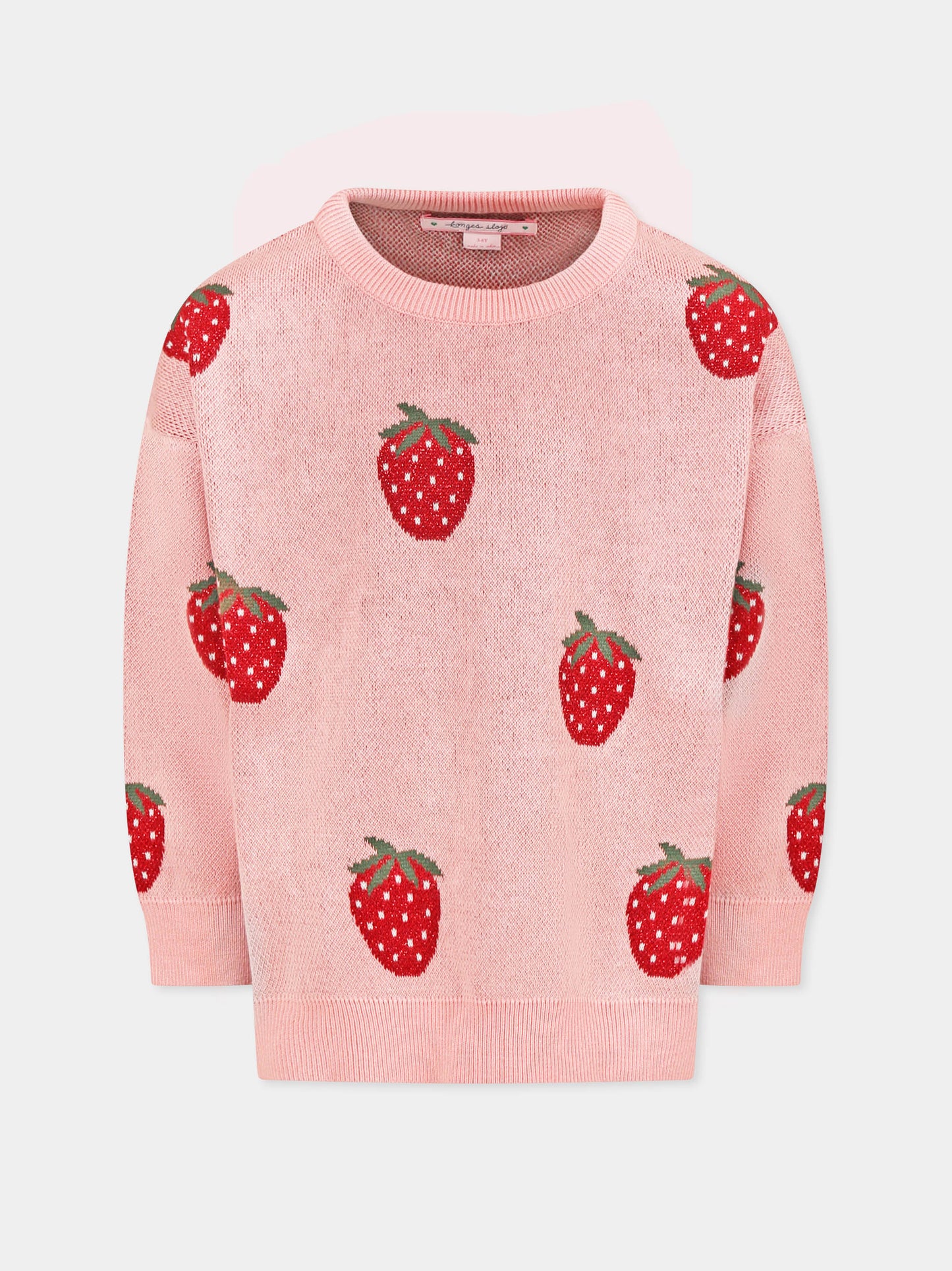 Maglione rosa per bambina con fragole